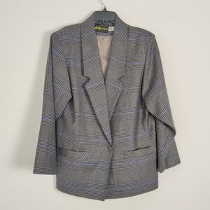 Vintage Boutique Collection Women's Houndstooth Wool Blazer Size 14 Suit Jacket